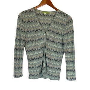 Sigrid Olsen Cardigan Women XS‎ Green Chevron Easter Spring Church Casual Office